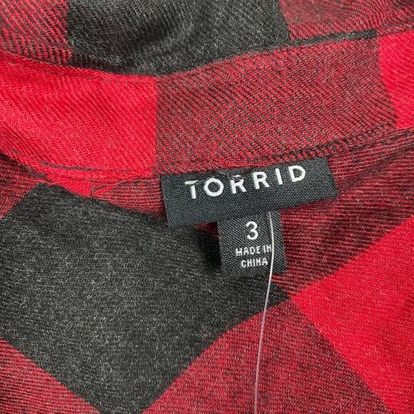 Torrid Red Plaid Brushed Rayon&Acrylic Button Up Shirt Sz.3 NWT - Picture 7 of 14